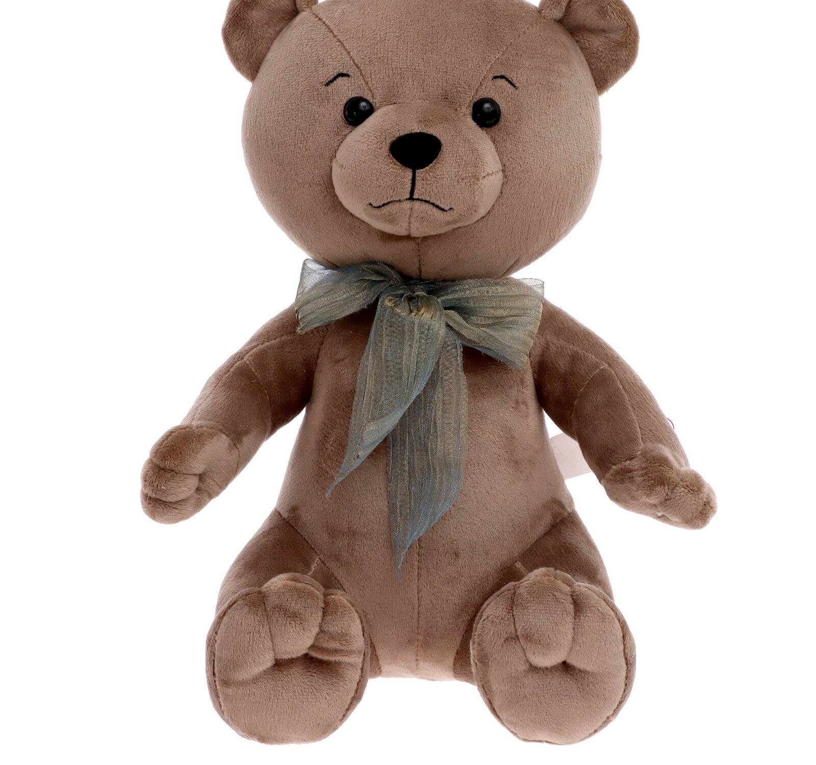 Мягкая игрушка "Медведь Эдди с бантом", цвет бежево-серый, 30 см