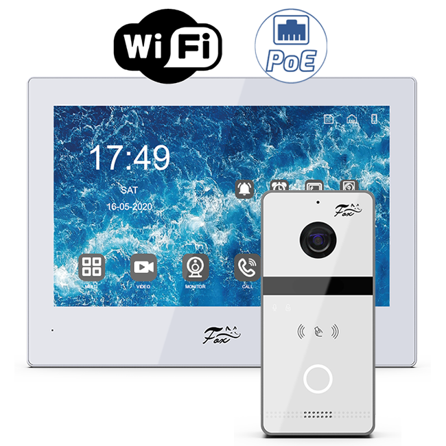 Комплект IP-видеодомофона Fox FX-IVD800WPE-KIT WiFi/PoE (белый монитор и белая панель)