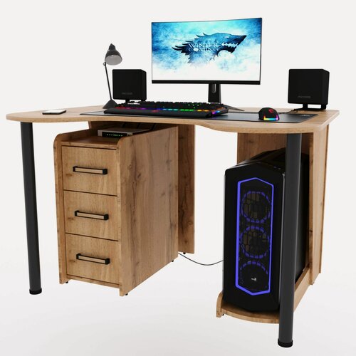 Изображение товара Игровой компьютерный стол "Старк" с тумбой, 120x90x75 см, дуб вотан