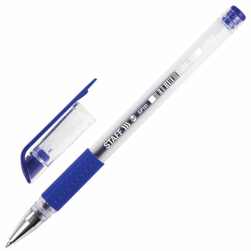 Ручка гелевая с грипом STAFF EVERYDAY GP-191, синяя, корпус прозрачный, узел 0,5 мм, линия письма 0,35 мм, 141822 упаковка 48 шт.