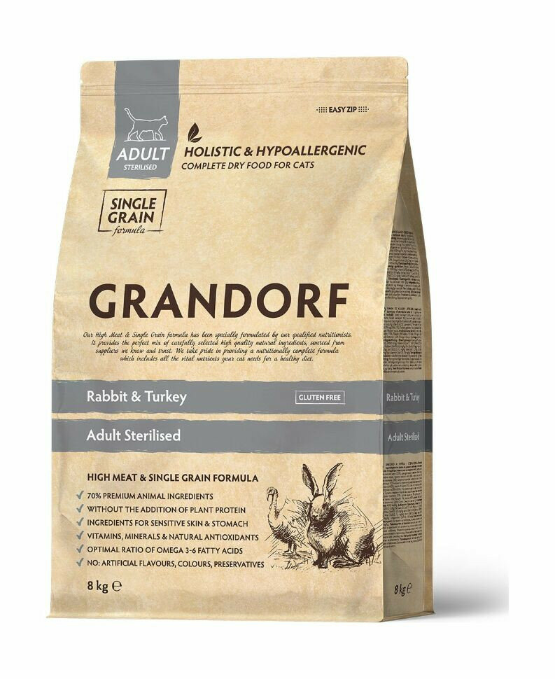 GRANDORF CAT Rabbit&Turkey STERILISED (Кролик с индейкой для стерилизованных кошек) (8 кг)