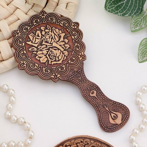 Зеркало Цветы с ручкой хохлома 9х165 см береста 1290₽