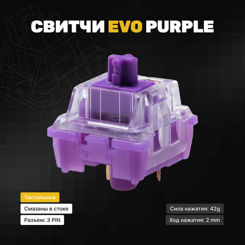 Тактильные переключатели для клавиатуры EVO PURPLE 10 шт, тактильные, 3-pin, 42 грамм