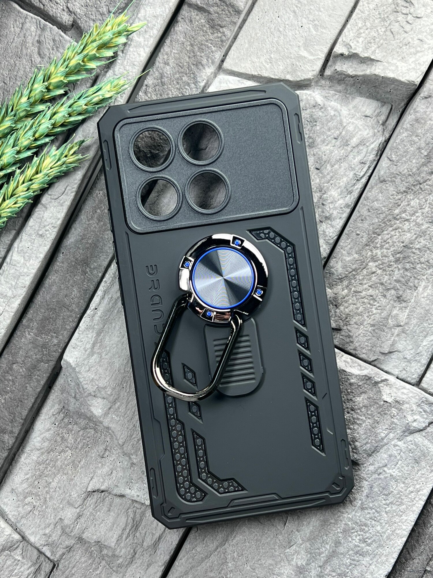 Чехол противоударный для Poco X6 Pro (5G) (Поко Х6 Про 5Джи) с функцией подставки, с кольцом-держателем, ударопрочный, усиленный, черный (1) — фото 1