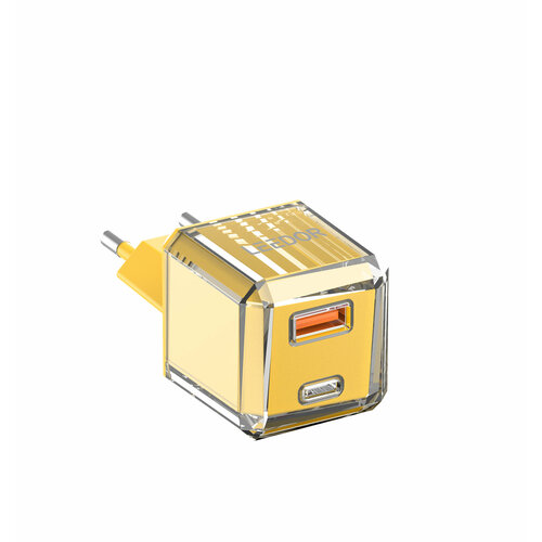 Быстрая зарядка Блок Leedor USB Type-C + Кабель USB-Lightning, Желтая