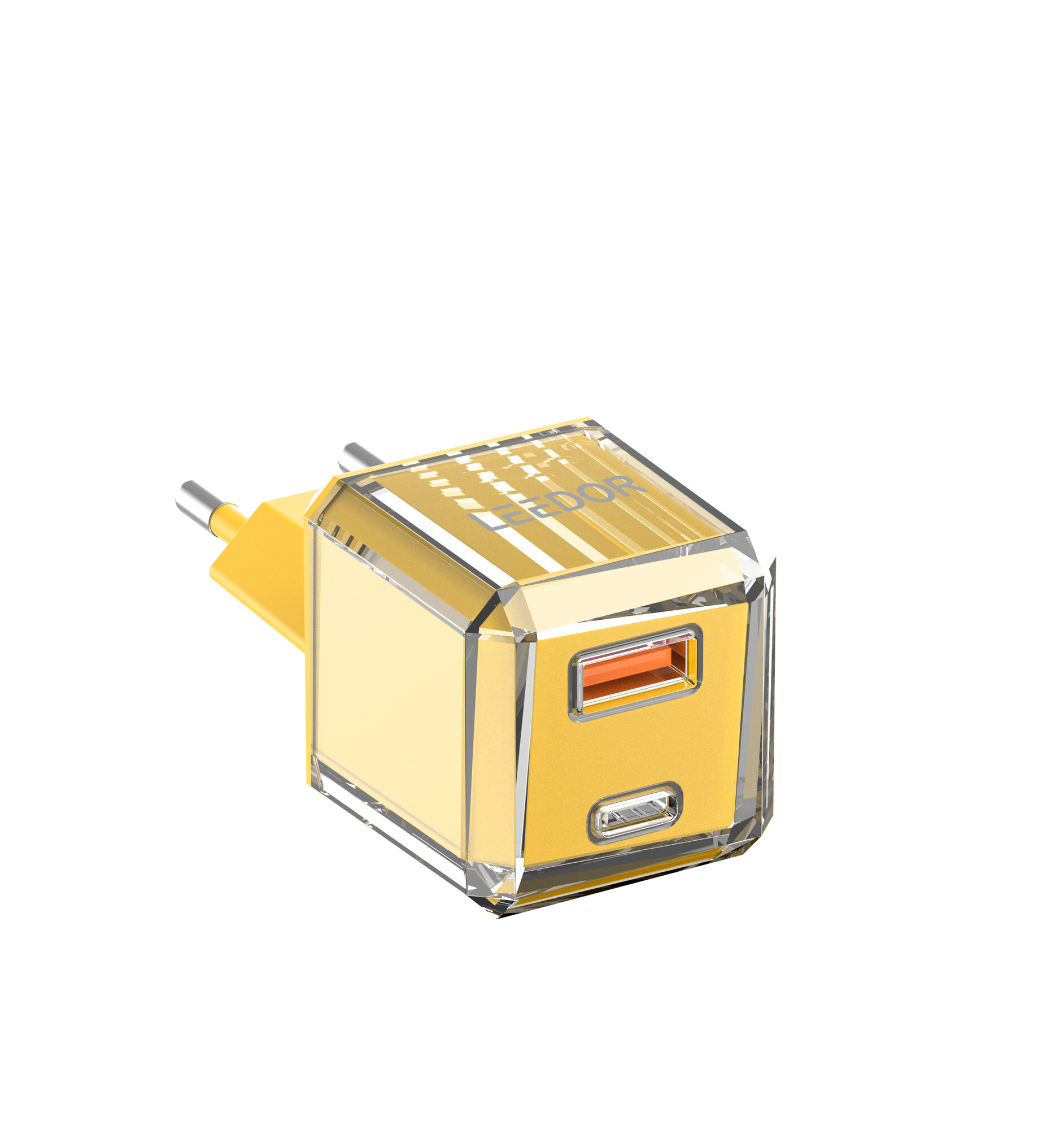 Быстрая зарядка Блок Leedor USB Type-C + Кабель USB-Type-C, Желтая