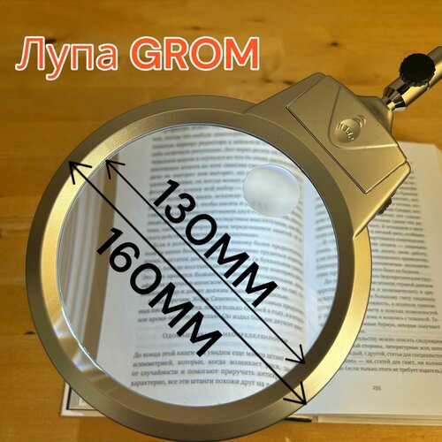 Лупа 2X-5X с подсветкой настольная на прищепке серебриситая 1475₽