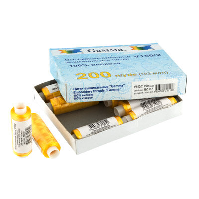 Нитки для вышивания "Gamma" V150/2 100% вискоза 183 м 200 я (3 шт в 1 упаковке) цвет №3159 золотой