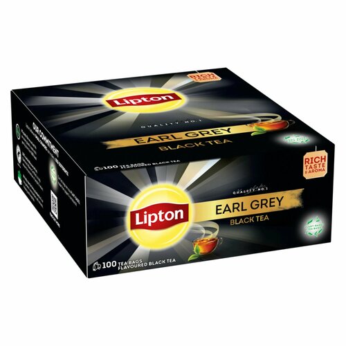 Чай черный Lipton Earl Grey с бергамотом 100 пакетиков, 160 г (из Финляндии)