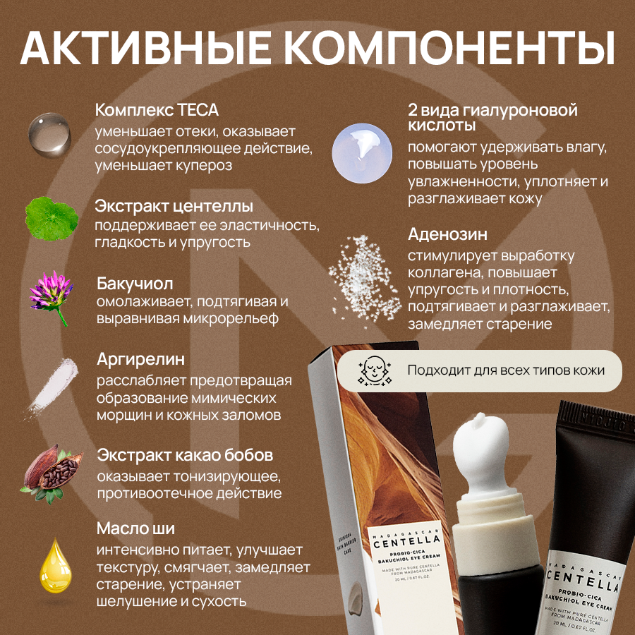 Укрепляющий массажный крем для век с бакучиолом SKIN1004 Probio-Cica Bakuchiol Eye Cream 20 мл