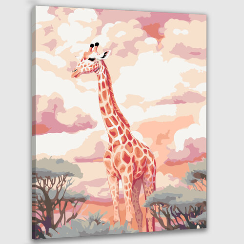 Картина по номерам 50х40 Жираф в рассвете