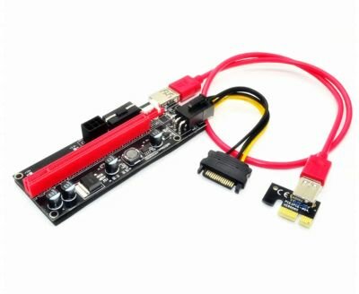 VER 009S. Высокоскоростной USB 3.0 Райзер (Riser) PCI-E 1x-16x с доп. питанием 6P6PMolex, с защелкой для видеокарты, со светодиодной индикацией, 60 см