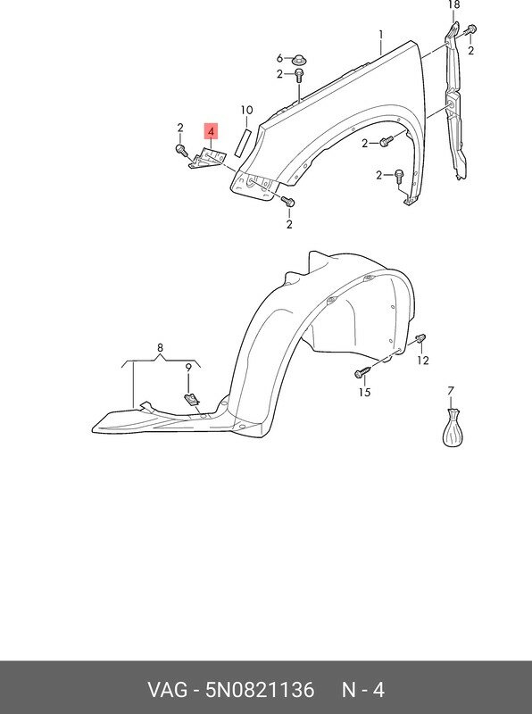 VAG 5N0821136 (5N0821136) кронштейн крыла прав VW Tiguan (Тигуан) (2007)