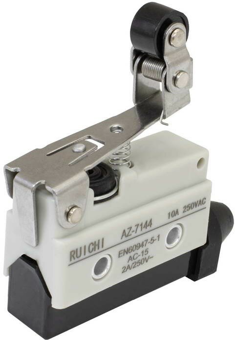 AZ-7144 Выключатель путевой рычажный с поворотным роликом короткого типа  ON-(ON) SPDT IP64 10 А 250 В 15 мОм пластик