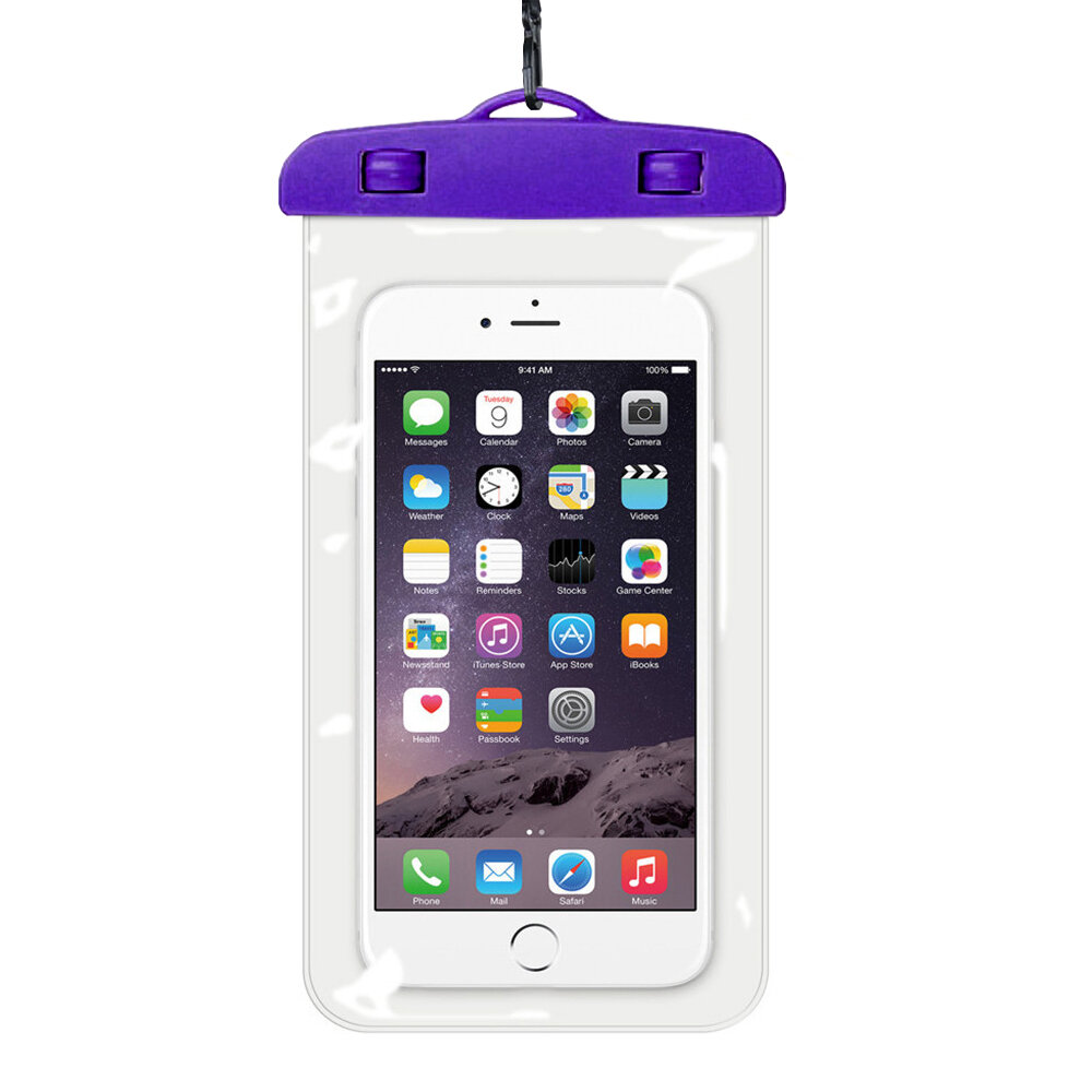 фото Водонепроницаемый чехол для сотового телефона смартфона универсальный, для съемки под водой, непромокаемый, герметичный, фиолетовый со шнурком