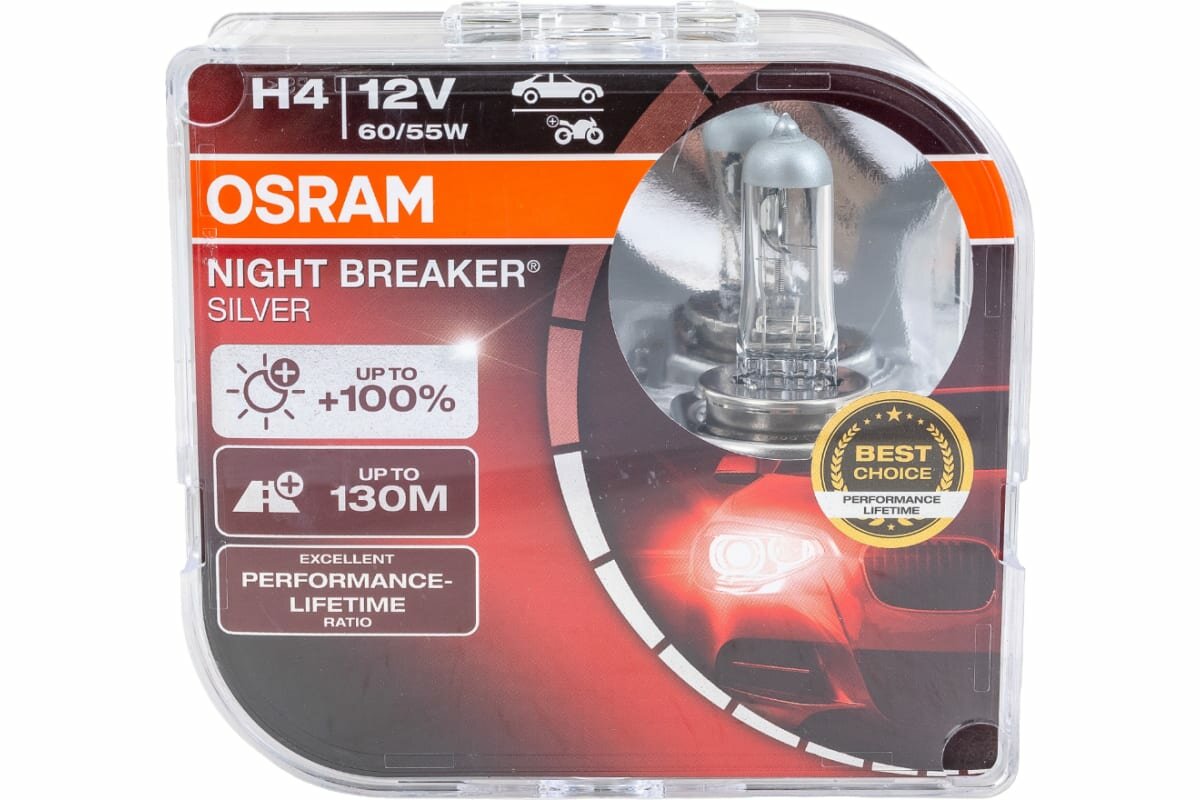 Osram Автолампа H4 60,55 P43t+100 NIGHT SILVER, 2шт 12V ,1,10 64193NBS-HCB