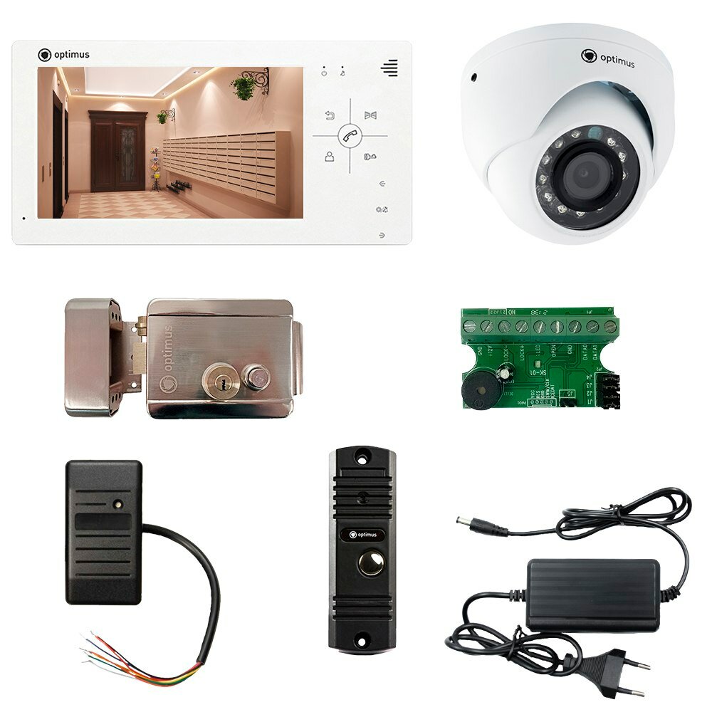 фото Комплект видеодомофона Optimus Light 7˝ TFT - 1Мп (электромеханический замок, считыватель, камера)