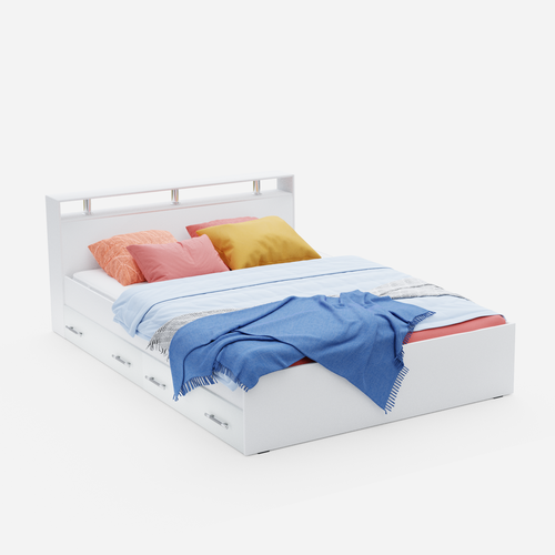 Кровать Пространство Уюта Арина с ящиками и основанием ДСП, белая, спальное место: 200х120 см, габариты: 220х127 см