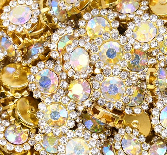 Металлическое украшение в цвете золото с переливающимся камнем, диаметр 9 мм в наборе 10 шт