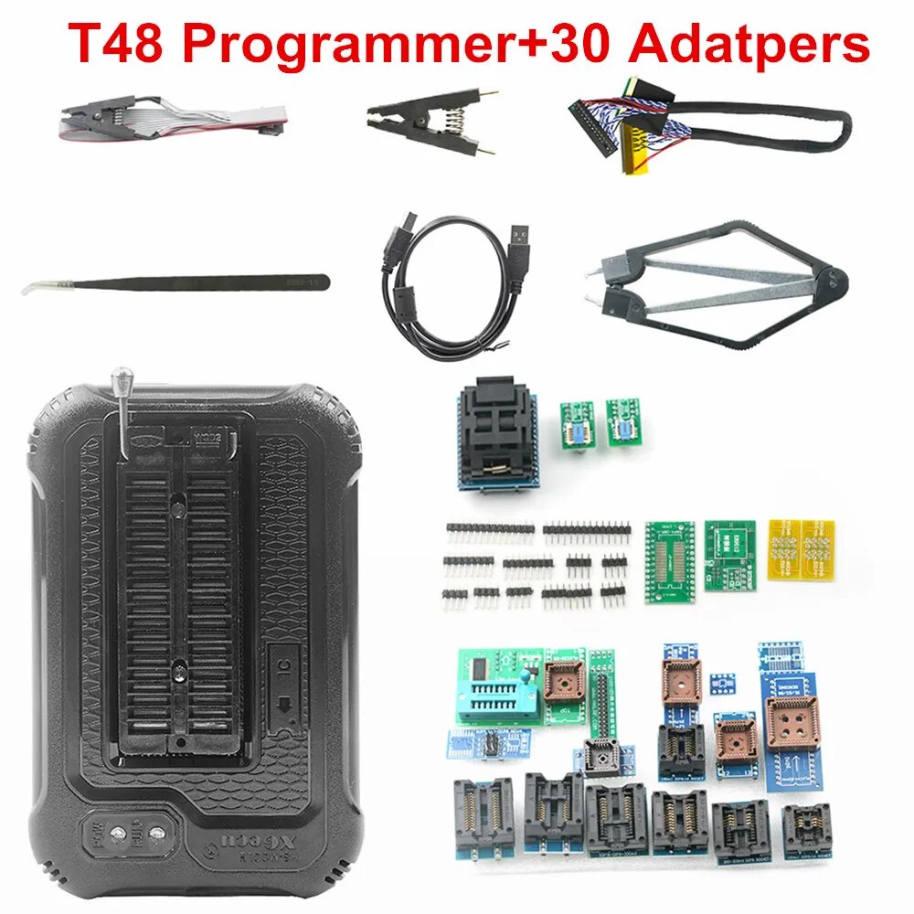 Оригинальный XGECU T48, обновленный универсальный высокоскоростной USB-программатор TL866II Plus, высокопроизводительный 100% + адаптеры 4/12/17/30 шт, T48 with 30pcs