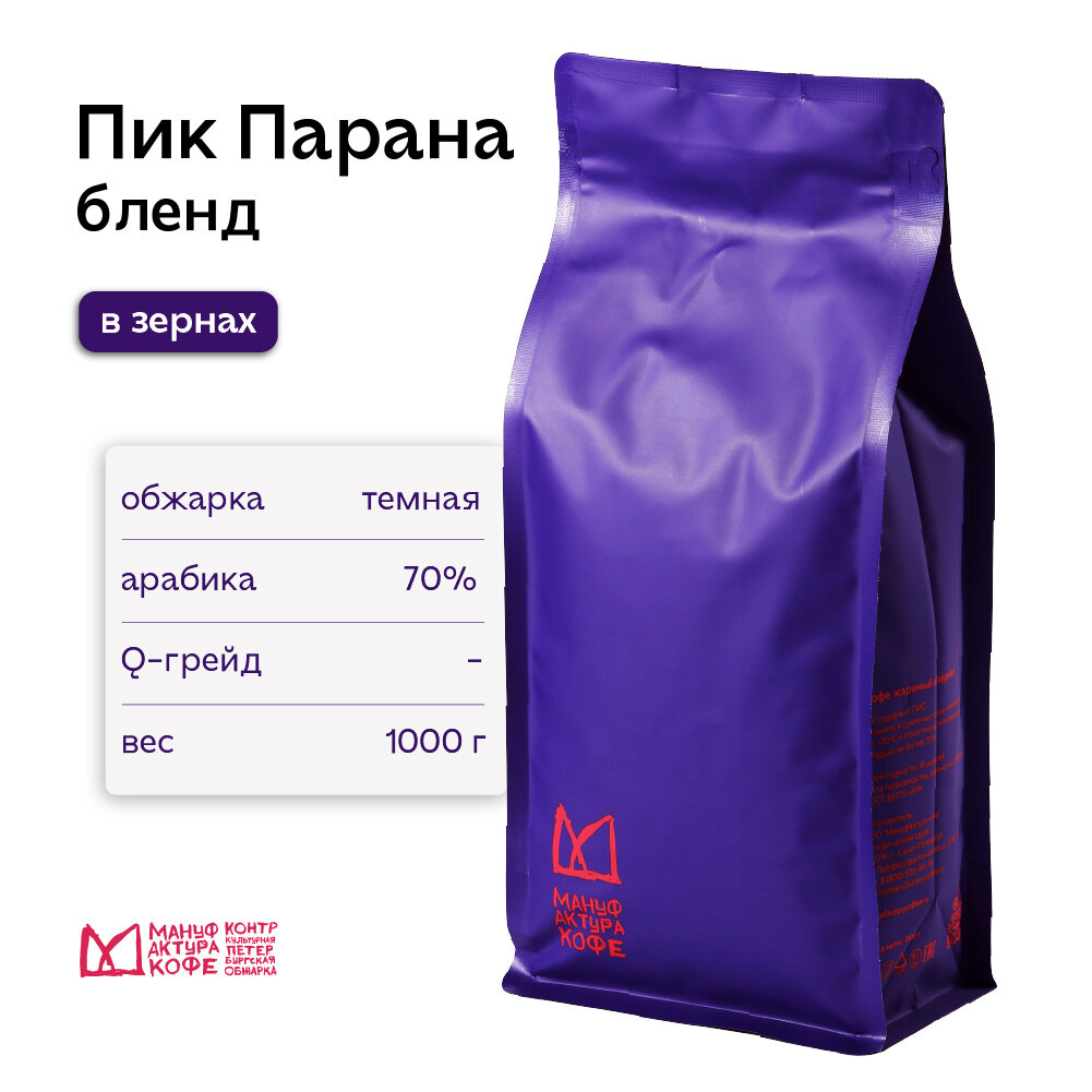 Кофе в зернах Мануфактура Кофе "Пик Парана", арабика/робуста 1кг