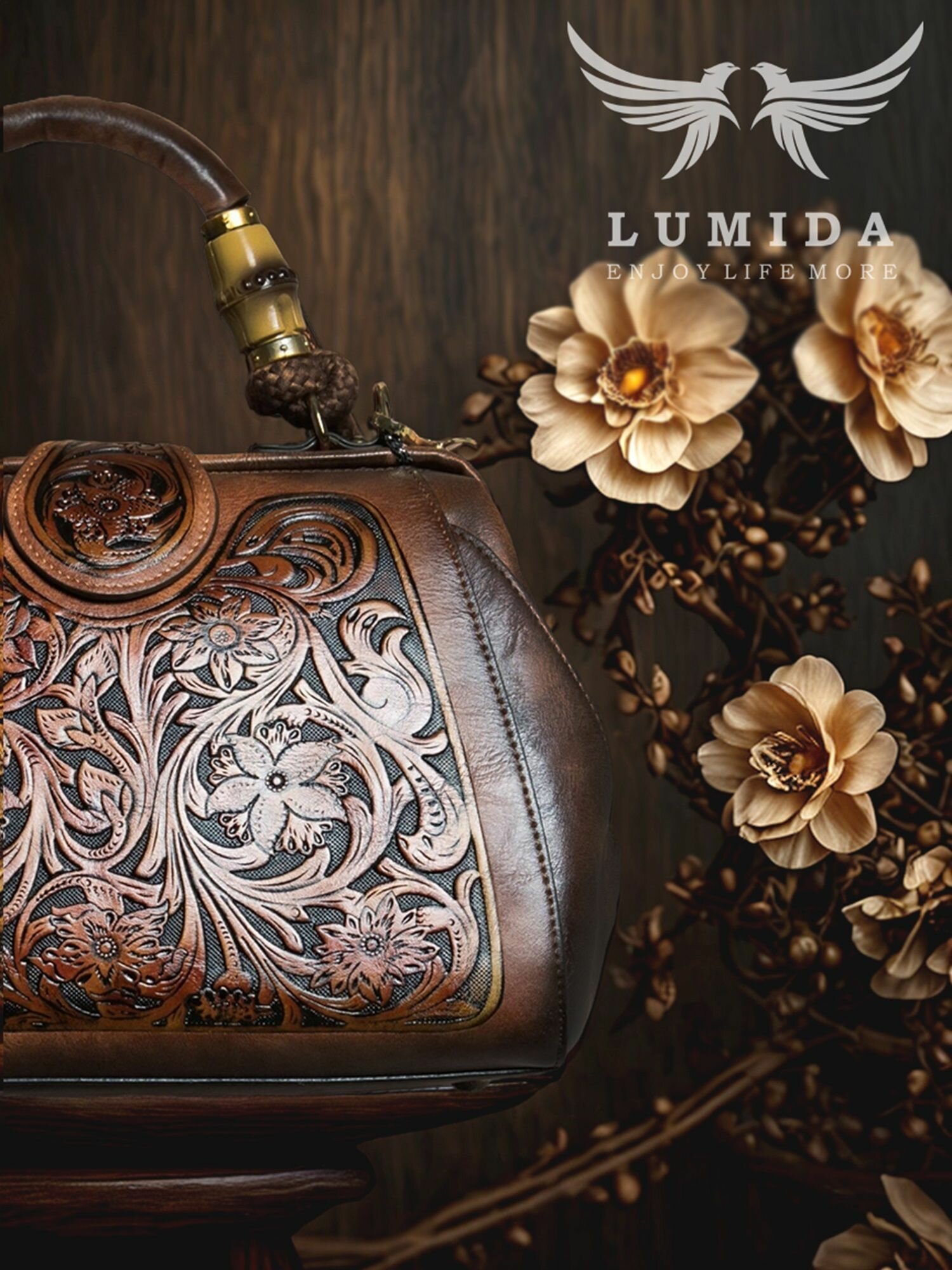 Сумка саквояж LUMIDA, фактура тиснение, рельефная, гладкая, матовая, коричневый