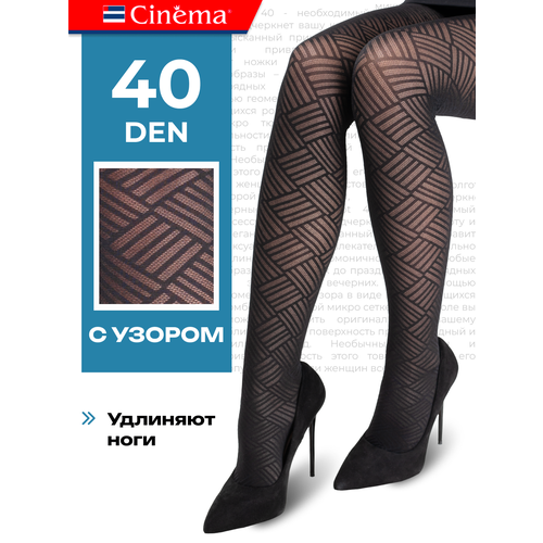 фото Колготки cinema капроновые с рисунком, черные, 40 den, размер 3, черный