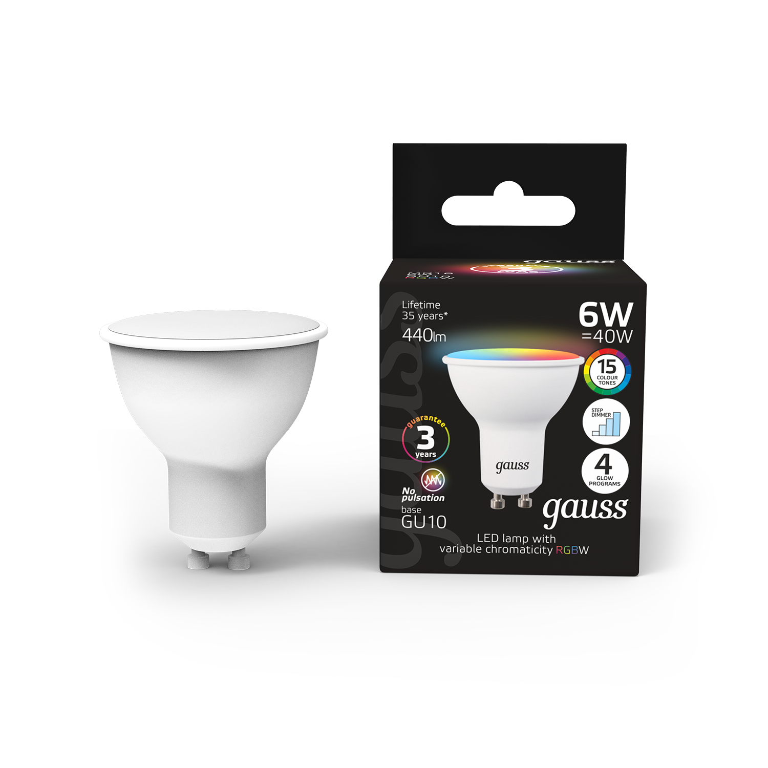 Лампа светодиодная Gauss 101106406 6Вт цок: GU10 софит 175B св. свеч. RGBW MR16 (упак:1шт)