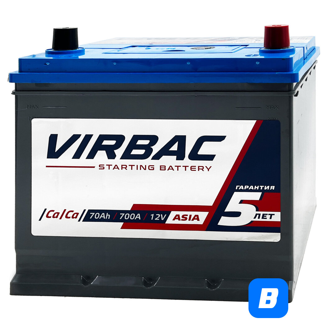 Аккумулятор VIRBAC Asia 70 Ач 700 А обратная полярность, 232x175x225 мм — фото 1