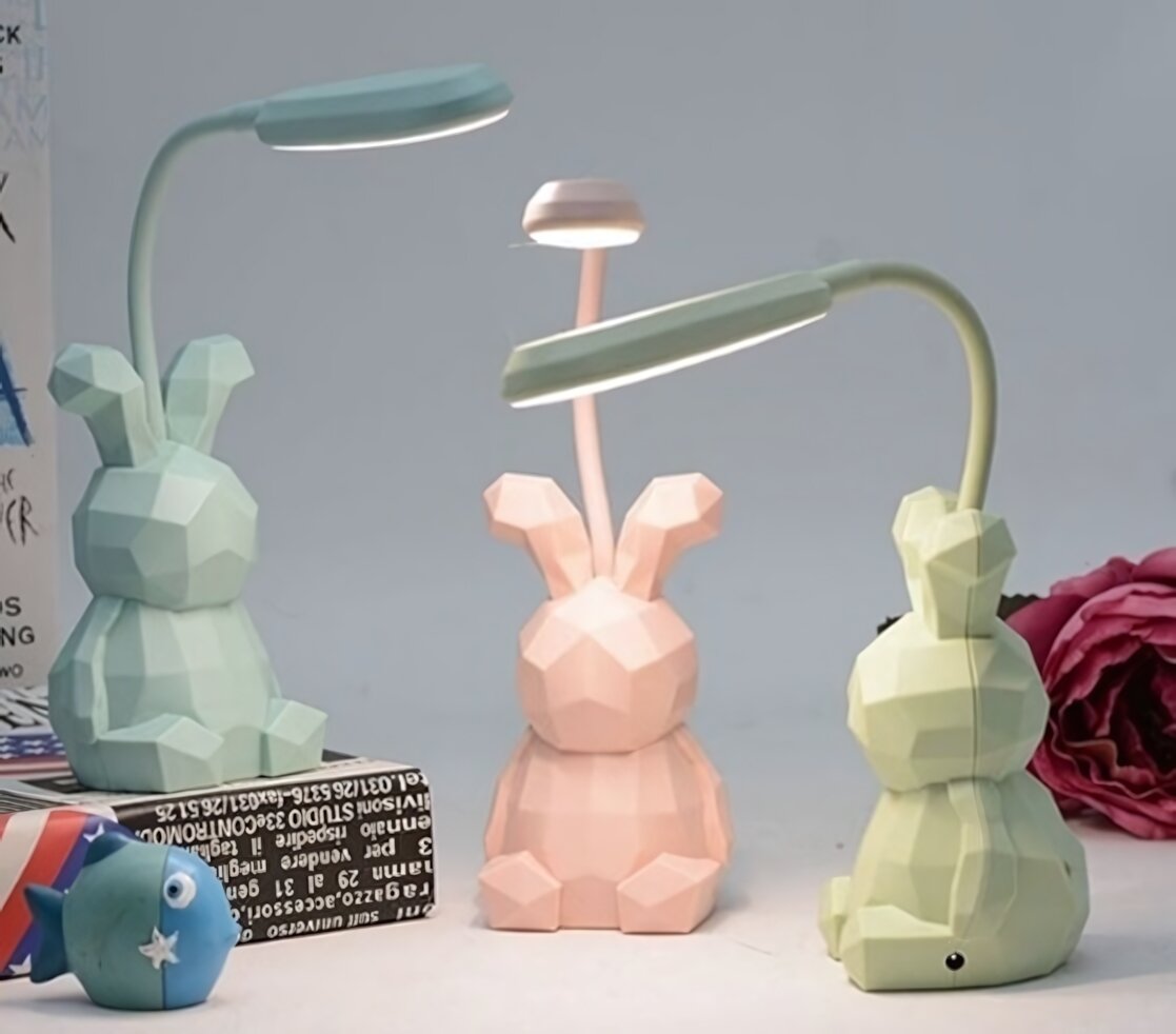 Светильник настольный «Prizma-Зайчик» LED, гибкая регулировка, USB, пластик, 6.5×6.5×28 см, голубой
