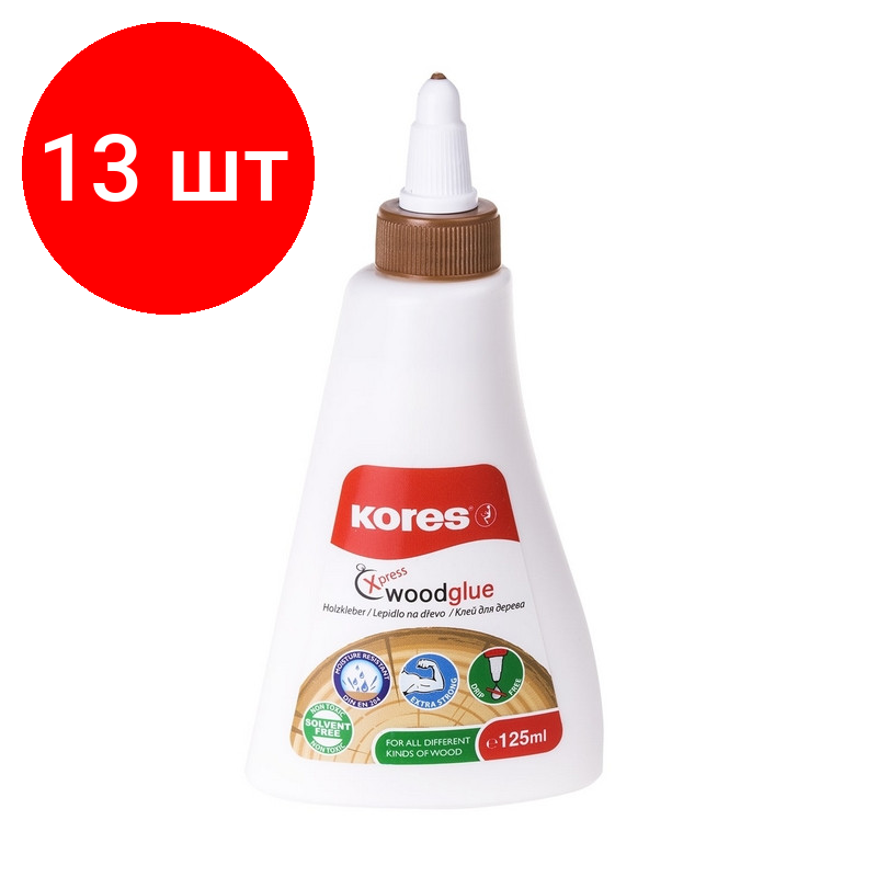 Комплект 13 штук, Клей ПВА Kores 125г специализированный, склеивает дерево