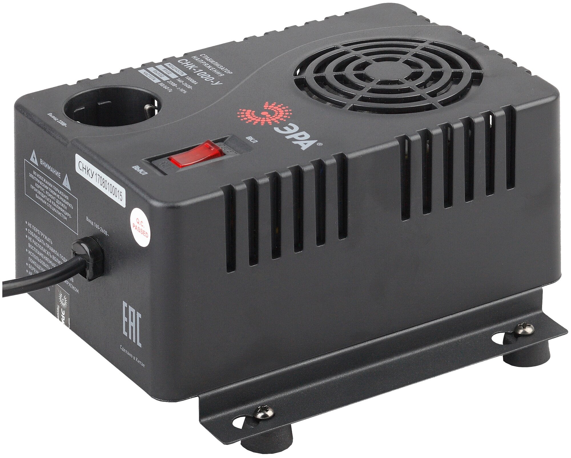 Стабилизатор напряжения однофазный ЭРА СНК-1000-У черный 1000 ВА 1000 Вт 171 мм 100 мм 188 мм 3 кг 1 шт.