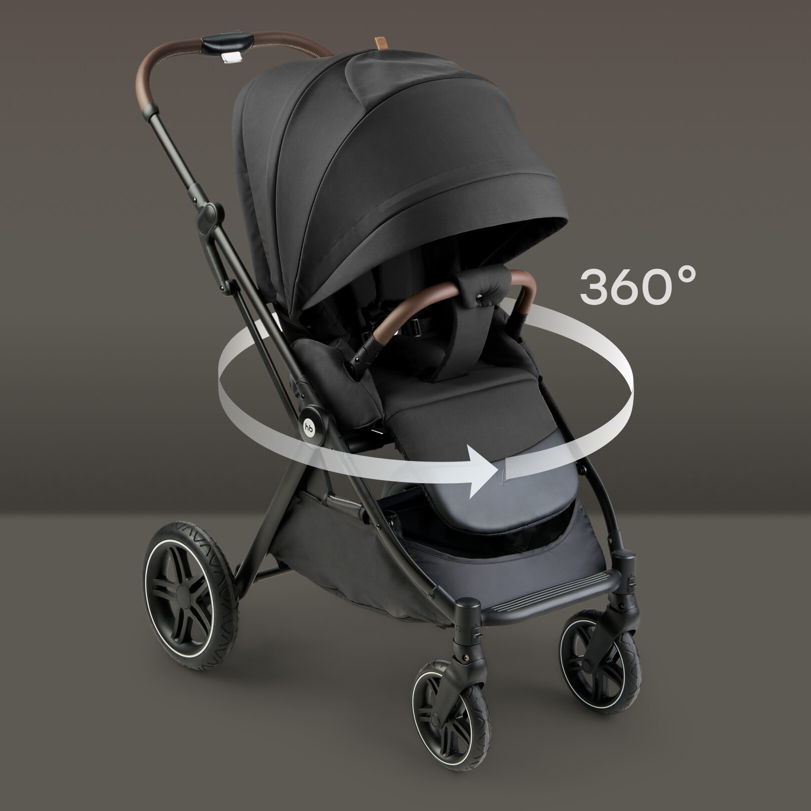 Коляска прогулочная детская Happy Baby Luna 360, реверсивный блок 360 градусов, черная