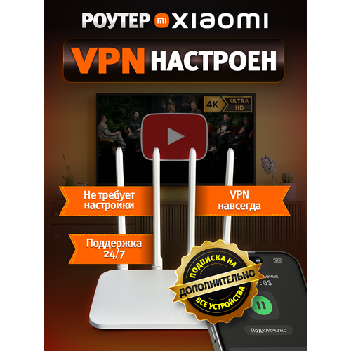 Роутер с VPN ВПН и вечной подпиской Xiaomi 4C без ограничений 4800₽