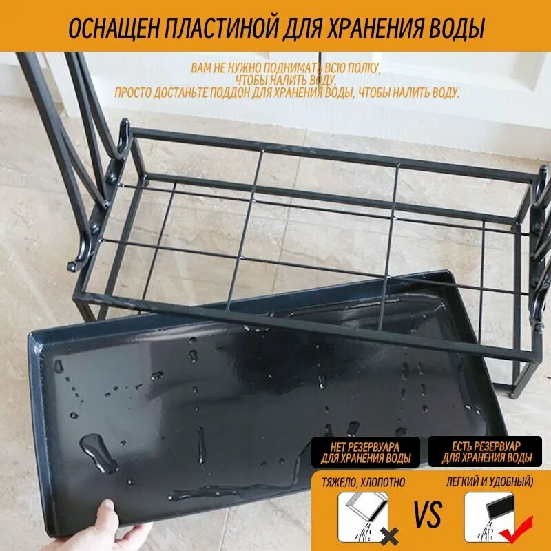 Изображение Кованое железное ведро для зонтов с 10 отверстиями и 8 крючками, для семейного использования в гостиной отеля.