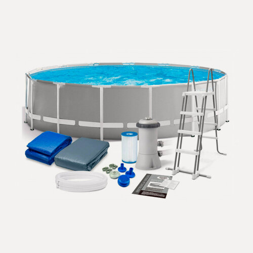 Изображение товара Бассейн каркасный INTEX Prism Frame 26726, 457х122см, фильтр-насос 3785л/ч, лестница, тент, подстилка, серый