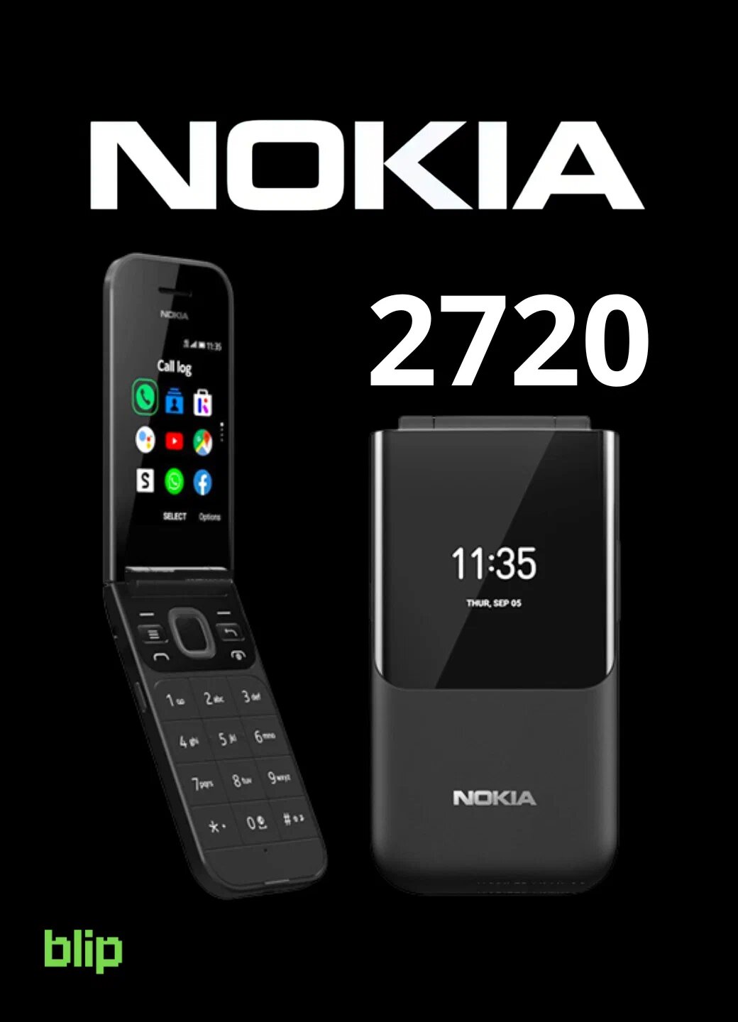 Телефон Nokia 2720 Flip, Dual SIM, черный, зарегистрирован в UZIMEI