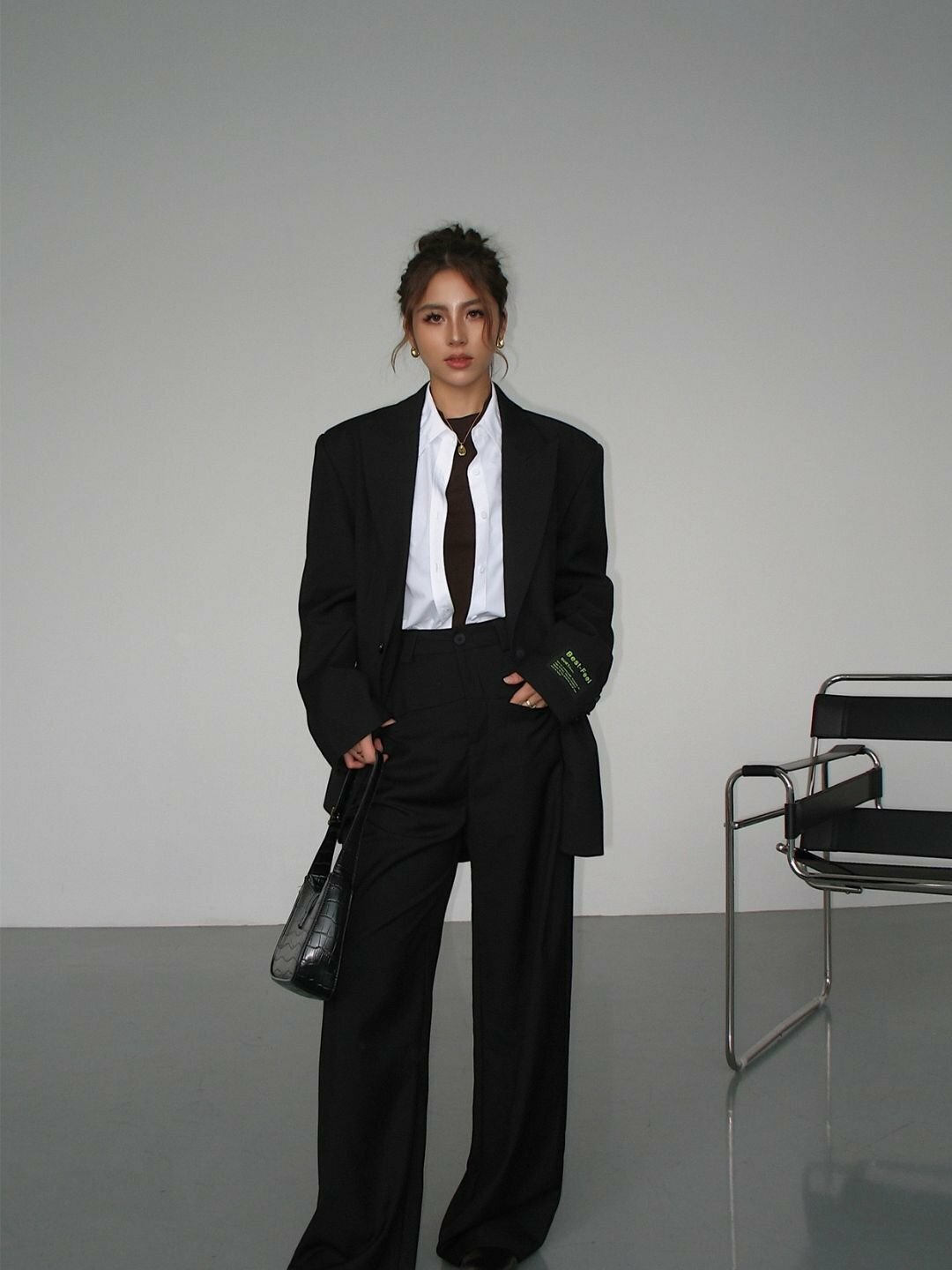 Пиджак  Женский пиджак, оверсайз, удлиненный жакет, блейзер, 2 цвета, размер S, черный — фото 1