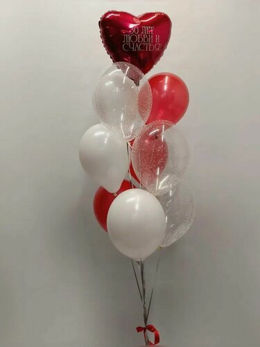 Изображение товара Воздушные шары надутые бело-красный фонтан, 10 шт