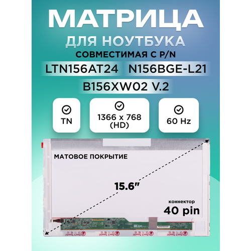 фото Матрица для ноутбука 15.6" коннектор 40 pin 1366x768 (hd) tn матовая без креплений element
