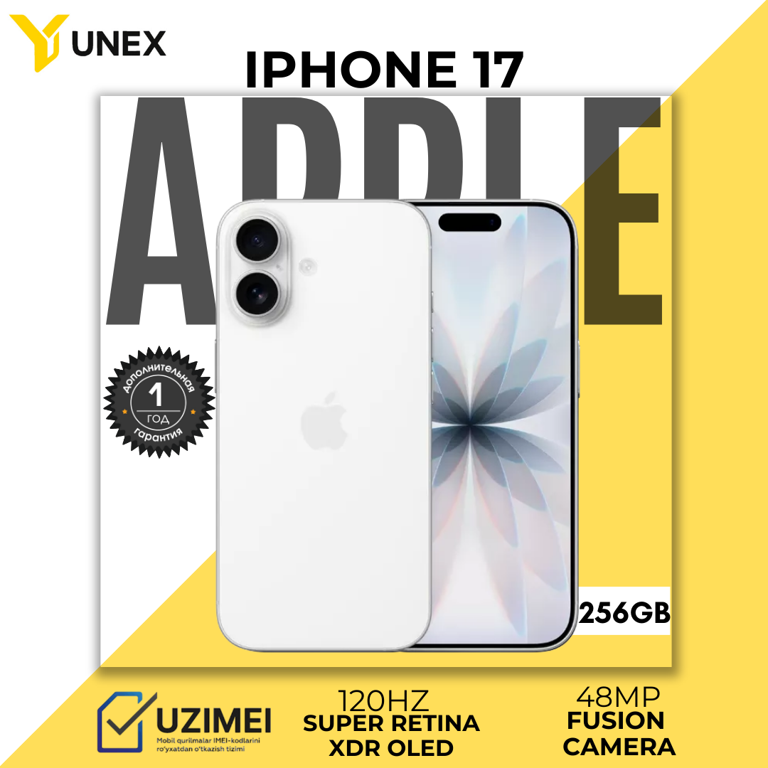 Смартфон Apple iPhone 17, 256ГБ, (ORIGINAL), камера 48МП, NFC, IP68, White