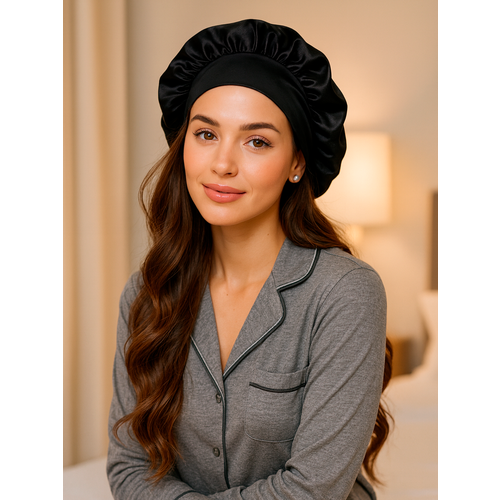 фото Шапочка для сна wma store, женская, атласная, черная, 50-60 размер