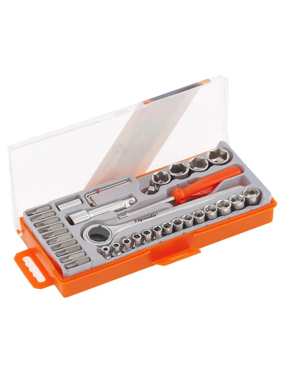 Набор инструментов 37 предметов, головки 1/4" и 3/8", биты S
