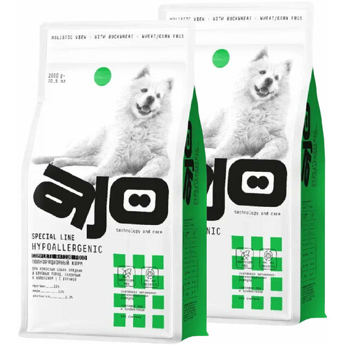 AJO DOG SPECIAL LINE HYPOALLERGENIC для взрослых собак средних и крупных пород при пищевой аллергии с олениной и гречкой (2 + 2 кг)