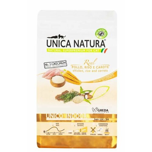 UNICA Indoor сухой корм для кошек с курицей, морковью и рисом, 350 гр