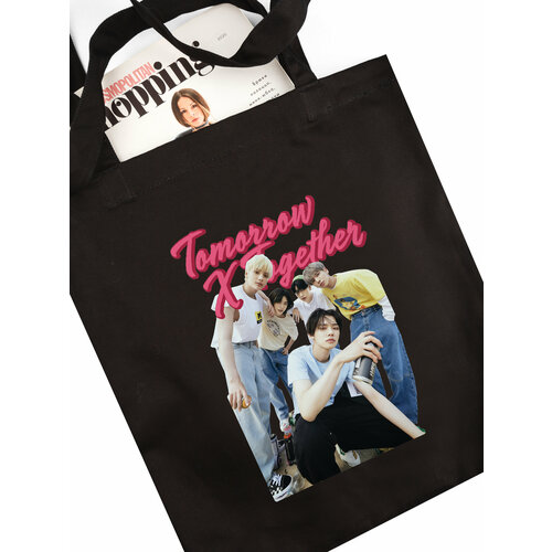 фото Сумка шоппер , фактура гладкая, розовый, черный keks