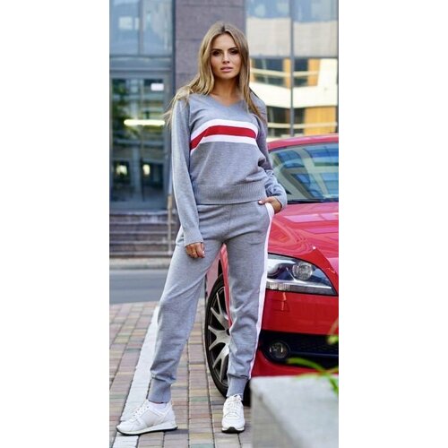 фото Костюм, размер оверсайз, серый, красный piccante style