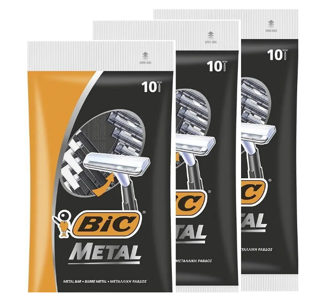 Одноразовые станки Bic Metal 1 лезвие, 3 упаковки по 10 штук