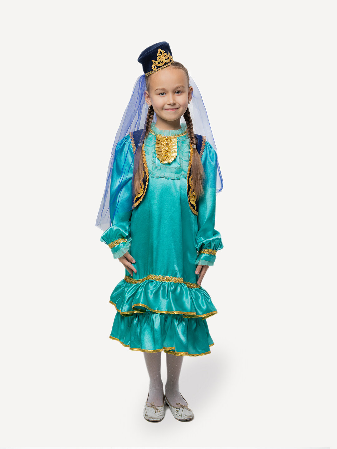 Татарский национальный костюм для девочки, цвет бирюзовый, 122 размер