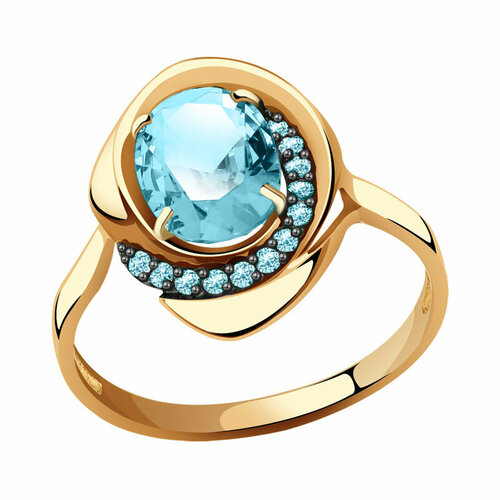 фото Кольцо diamant online, золото, 585 проба, фианит, аквамарин, размер 17.5
